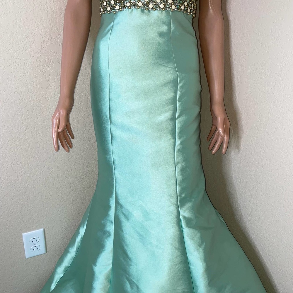 Vintage Rachel Allan dress maxi mermaid style beaded sea foam green SZ 2 formal - Picture 10 of 16